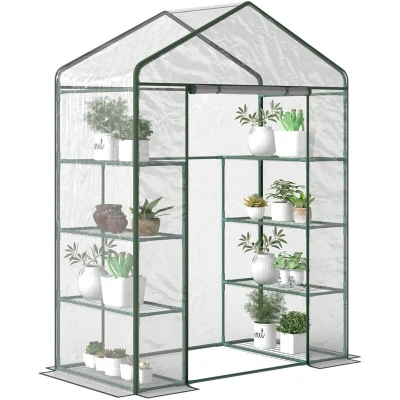 Image of Outsunny Garden Greenhouse Walk In Grow Herb Plant Transparent Metal