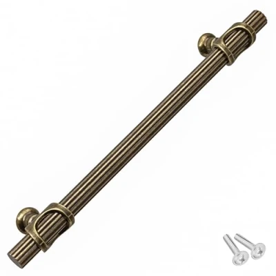 Image of Decoranddecor Bar Drawer Pull Handles with Lines Design Kitchen Cabinet Decorative Hardware Bedroom Bathroom Furniture Accessories (320mm Hole Centres, Antique Brass)