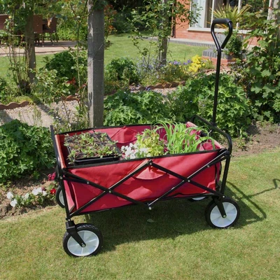 Image of Foldable Garden Cart Pull Wagon Heavy Duty Trolley Utility Wheelbarrow Trailer Wheels Collapsible Folding Transport
