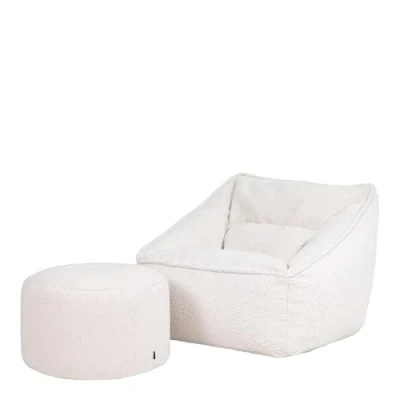 Image of icon Natalia Borg Bean Bag Chair and Iggy Footstool, Natural, Accent Armchair, Large with Filling Included, Living Room, Room Furniture