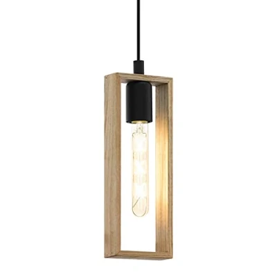 Image of EGLO Littleton Pendant lamp, 1 Light Vintage lamp in Industrial Design, Retro Hanging Made of Steel and Wood, Colour: Black, Brown, Socket: E27