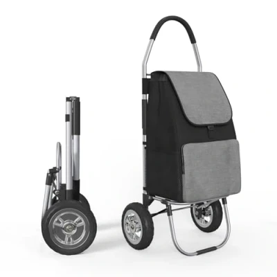 Image of DROMEZ Shopping Trolley Large Wheels, Folding Trolley, 50 L, Bag with Load Capacity kg, Black &amp; Grey