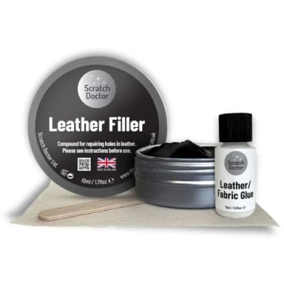 Image of Scratch Doctor Leather Glue &amp; Filler Kit Repair Tears, Rips, Scratches, Holes on Furniture, Sofas, Chairs, Car Seats (Black, 10ml)