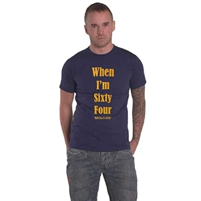 Image of The Beatles T Shirt When Im Sixty Four Band Logo Official Mens Blue XL