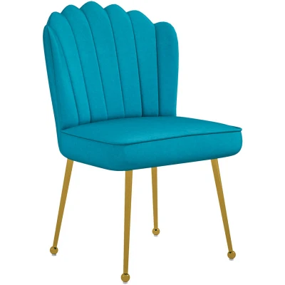 Image of HOMCOM Shell Luxe Velvet Accent Chair with Gold tone Metal Legs, Modern Vanity for Living Room, Bedroom, Home Office, Blue