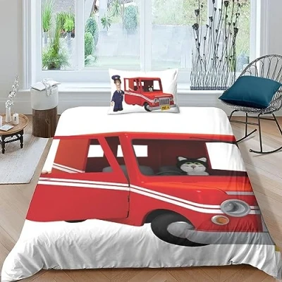 Image of LENTLY Postman Pat Bedding Set Duvet Cover with Zipper Closure, Quilt for Teen Kids Boys Girls Adult, Durable Microfiber 2 Piece Single（135x200cm）