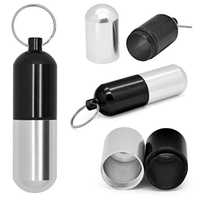 Image of Grenhaven CashStash Banknote Money Capsule Pill Container Box Waterproof Aluminium for Keychain Silver/Black 8cm