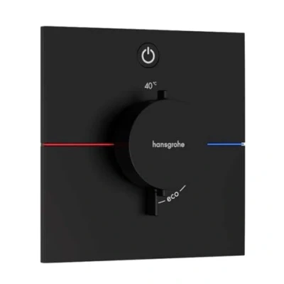 Image of hansgrohe ShowerSelect Comfort E thermostat conceiled, bathroom tap with safety stop at 40 C, square for showers and bath tubs, shower mixer 1 function, matt black, 15571670