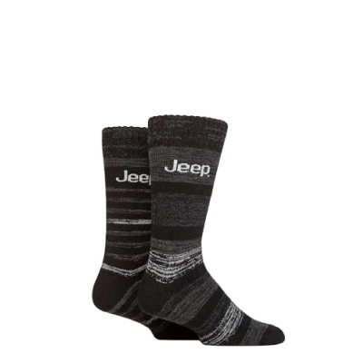 Image of Jeep Mens Thermal Boot Socks Striped Patterned Cushioned, Soft, Breathable, Arch Supports for Walking, Hiking &amp; the Outdoors in a 2 Pair Multipack Size 6 11 Black/Charcoal