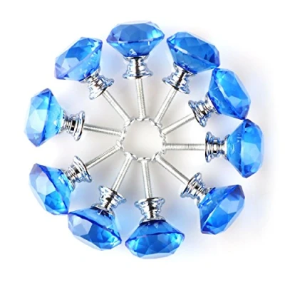 Image of Sourcingmap Diamond Shape Crystal Glass 30mm Kitchen Cabinet Door Drawer Knob Cupboard Dresser Wardrobe Pull Handle with Screws, 10pcs Blue
