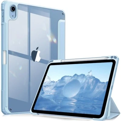 Image of FINTIE Hybrid Case Compatible with iPad 10th Generation 2022 (10.9 Inch) [Ultra Slim] Shockproof Clear Cover Built in Pencil Holder, Auto Wake/Sleep, Sky Blue