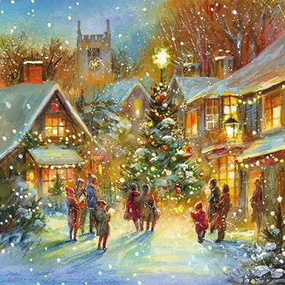 Image of Paper Themes 10 pack of Luxury Christmas Cards with Envelopes (Village Glow)