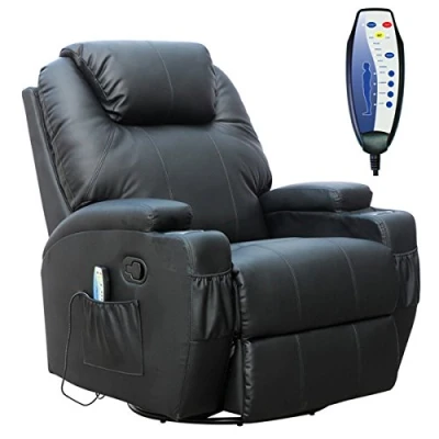 Image of WestWood Bonded Leather Massage Cinema Recliner Sofa Chair Armchair Swivel Rocking With Heating Function Cup Holder Black