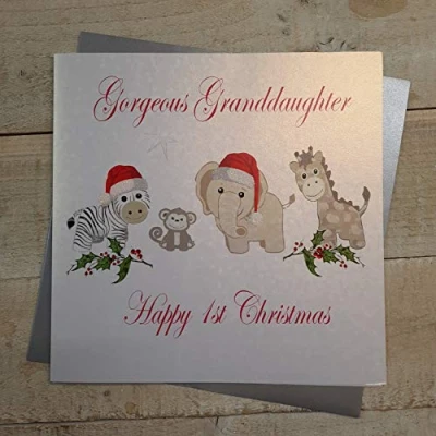 Image of White Cotton Cards Gorgeous Granddaughter Happy 1st, Handmade Large Christmas Card (Toys,Code xx14 114)