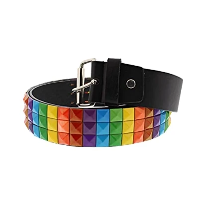 Image of Zac&#039;s Alter Ego Rainbow 3 Row Chessboard Pyramid Studded Belt