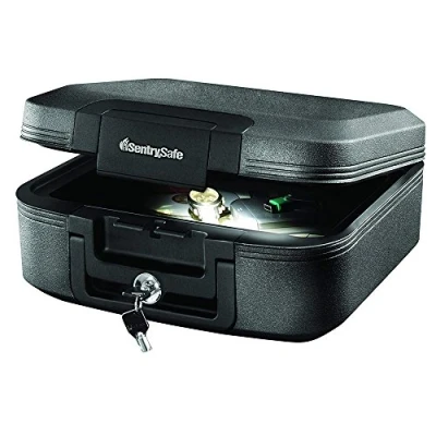 Image of SentrySafe Fireproof and Waterproof Safe Box with Key Lock, Fire Water Chest Interior Lighting, 0.28 Cubic Feet, 6.6 x 15.4 14.3 Inches, CHW20205