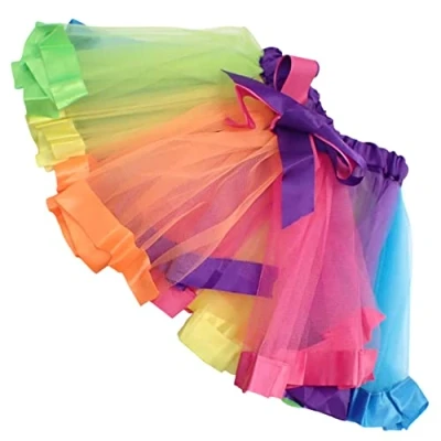 Image of Topkids Accessories Rainbow Tutu for Girls and Women, Costume, Kids Fancy Dress, Unicorn Costumes Kids, Fairy Costume Ballerina (Rainbow with Ribbon Short)