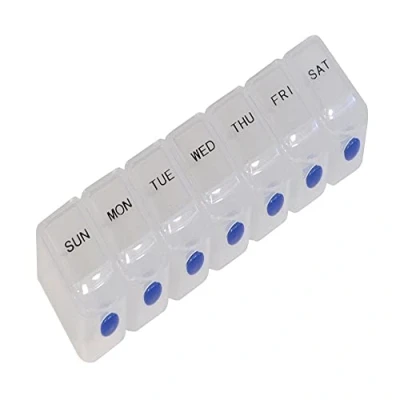Image of 7 Day Pill Dispenser Tablet Box Organiser 1 Compartment per for those who take many Tablets on a Daily Basis Easy Medication Management and Organisation Push Button Open Perfect Travel
