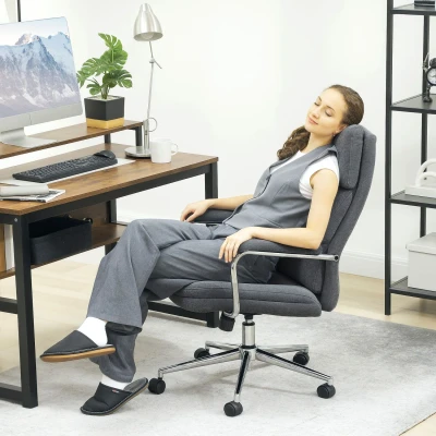 Image of Linen Fabric Office Desk Chair with Tilt Function, Charcoal Grey Homcom