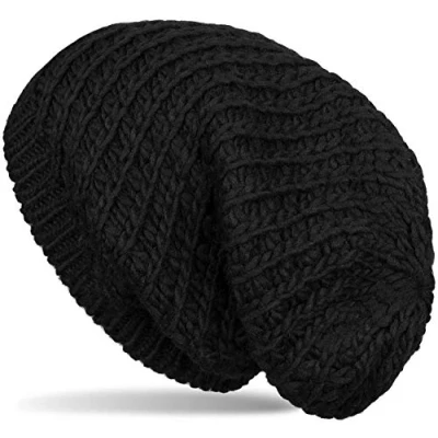 Image of styleBREAKER Unisex Knit Beanie with Rough Knit, Long Slouch Beanie, Winter hat 04024158, Colour:Black