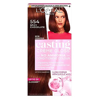 Image of L&#039;Oreal Paris Ammonia Free Semi Permanent Hair Dye, 554 Chilli Chocolate, Glossy Colour, Natural Looking Finish For up to 28 Shampoos, Casting Crème Gloss, 1 Application