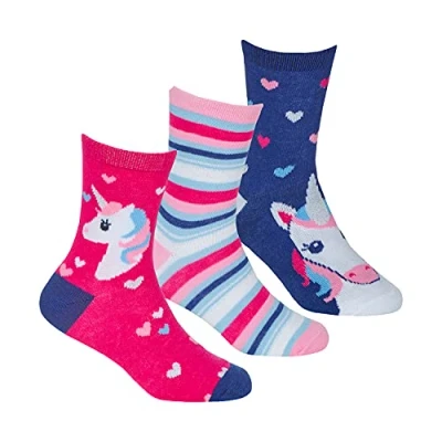 Image of Metzuyan Kids Girls Cotton Rich Novelty Socks Unicorns Designed Pink Unicorn Size 6 8.5