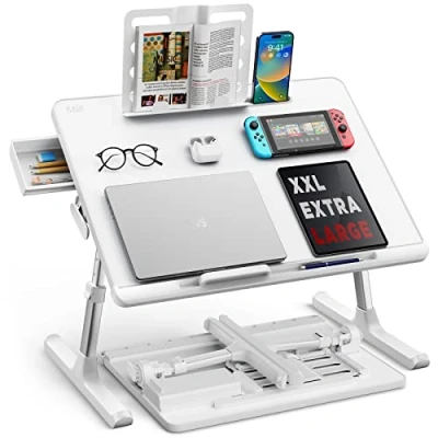 Image of Laptop Bed Tray Table, SAIJI Adjustable Desk for Laptop, Foldable Stand with Storage Drawer Eating, Working, Writing, Gaming, Drawing (White, X Large)
