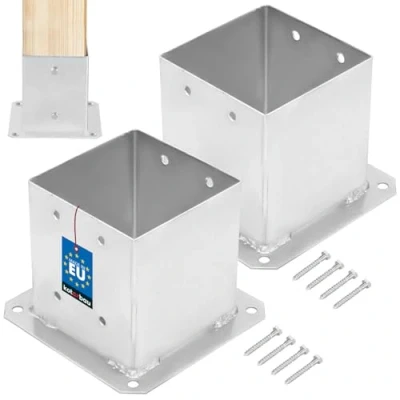 Image of KOTARBAU® Set of 2 Screw On Sleeves, 140 x mm, Square Wooden Posts, Ground Sleeve, Fence Support Base Plate, Post Anchor, Hot Dip Galvanised