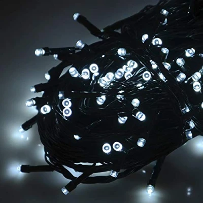 Image of HomeZone 200 Bright White LED Power Source String Lights Festive Fairy with 8 Lighting Modes Timer Function Hanging Warm Chasing for Indoor Outdoor Christmas Decorations