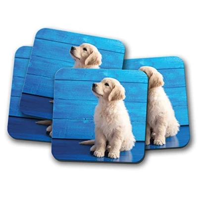 Image of 4 Set Cute Golden Retriever Puppy Coaster Dog Labrador Animals #15837
