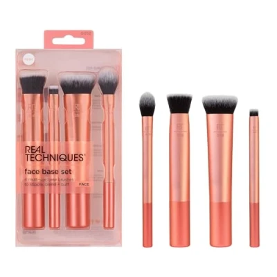 Image of Real Techniques Face Base Makeup Brush Kit, For Concealer, Foundation, &amp; Contour, Works With Liquid, Cream Powder Products, Staples Blending Buffing, 4 Piece Set