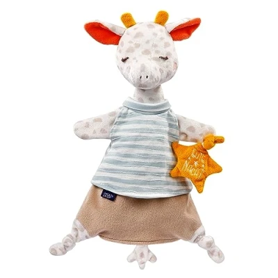 Image of Fehn 053098 Giraffe Cuddle Blanket/Hand Puppet Cuddly with ‘Glow in the dark’ embroidery for babies from newborns upwards Size: 30 cm