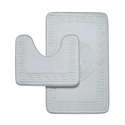 Image of GC GAVENO CAVAILIA Memory Foam Bath Mat Non Slip Extra Soft Highly Water Absorbent Bathroom Sets 2 Piece Greek Toilet Rug (50 x 80 cm) &amp; Pedestal Set 40 Washable Grey