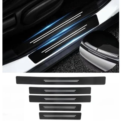 Image of 5 PCS Car Sill Protectors Strips for Nissan Ariya, Welcome Pedal Protector Cover Carbon Fiber Door
