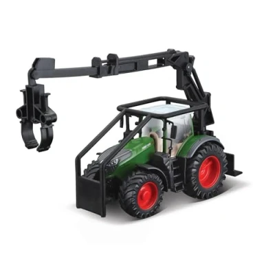 Image of Bburago B18 31670 Die Cast FENDT 1050 Vario Tractor with Working Front Log Loader Vehicle, Assorted Colours