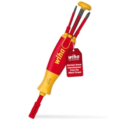 Image of Wiha Screwdriver with bit magazine LiftUp electric Slotted, Phillips 6 slimBits pack (38612)