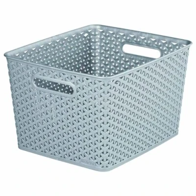 Image of Large Faux Rattan Storage Basket Organiser (18 Litre) Grey
