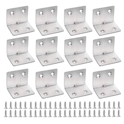 Image of SyiXute 12 Pcs Angle Brackets 30x30x38mm,Stainless Steel Corner Brackets,L Sleeper Brackets,90 Degree Right Bracket with 48 Screws,Heavy Duty Brace for Wood Furniture Fixation
