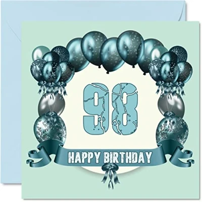 Image of Fun 98th Birthday Cards for Men Balloons Happy Card Great Grandad Dad Granny Grandma Mum Nanny Gran Grandpa Nan, 145mm x Greeting Cards,