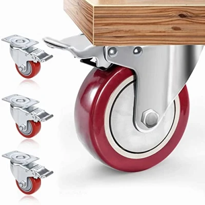 Image of Pack of 4 Furniture Castors, Heavy Duty Castors with Brakes, for 75 mm Maxi 544 kg, Swivel Furniture, No Traces &amp; Quiet, Transport Pallet