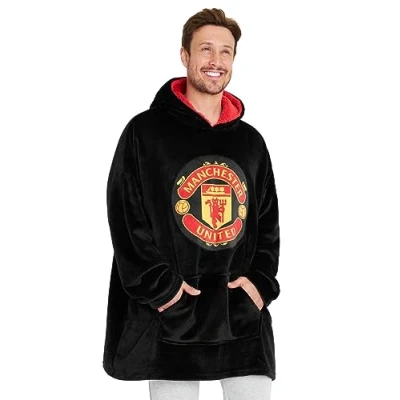 Image of Manchester United F.C. Oversized Hoodie Blanket For Men, Man U Football Gifts (Black)