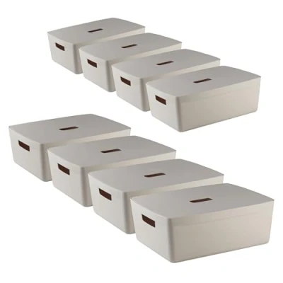Image of IDEA HOME Storage Boxes with Lids 8 Pieces Plastic Box Organiser Really Useful for Storing Various Items in the Living Room, Bedroom or Bathroom, 19L