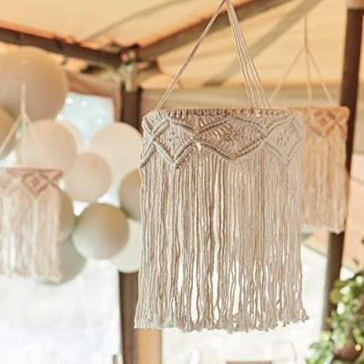 Image of Ginger Ray &#039;A Touch of Pampas&#039; Hand Crafted Macramé Chandelier 40cm x 25cm, White