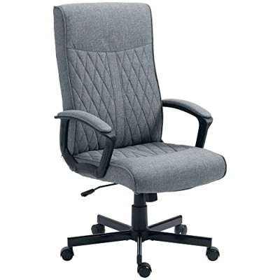 Image of Vinsetto High Back Home Office Chair, Linen Fabric Computer Swivel Desk Chair with Adjustable Height for Living Room, Bedroom, Study, Dark Grey