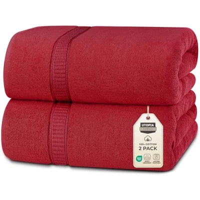Image of Utopia Towels Premium Jumbo Bath Sheet (90 x 180 cm, 2 Pack) 100% Ring Spun Cotton Highly Absorbent and Quick Dry Extra Large Super Soft Hotel Quality Towel (Red)