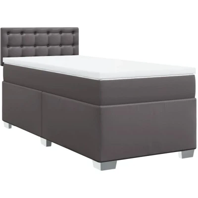 Image of vidaXL Box Spring Bed with Mattress Grey 90x190 cm Faux Leather