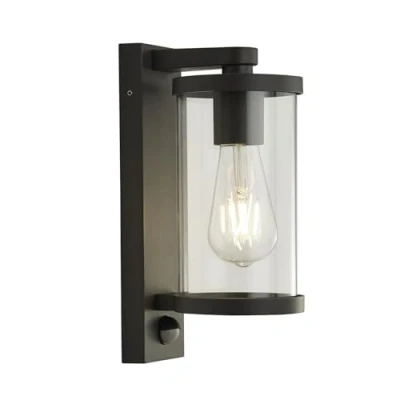 Image of Light Outdoor Wall Porch With Pir Black Clear Glass