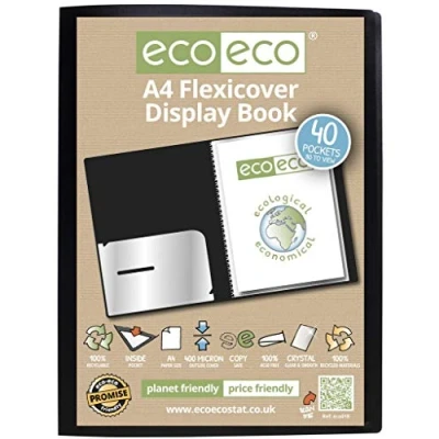 Image of eco A4 100% Recycled 40 Pocket Black Flexible Cover Portfolio Book Folder Display