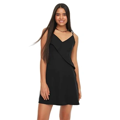 Image of Trendyol Women&#039;s Mini A line Regular fit Woven Dress, Black, UK 34