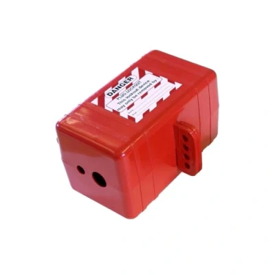 Image of Lockout Pneumatic Plug 4 Hole, Suitable For Larger Electrical Plugs &amp; Male Air Hose Connectors, Accepts Padlocks, Red